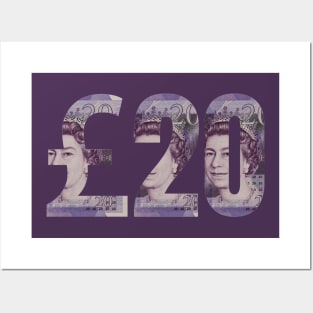 £20 British Pound Sterling Banknote Note Bill Purple Paper Money Posters and Art